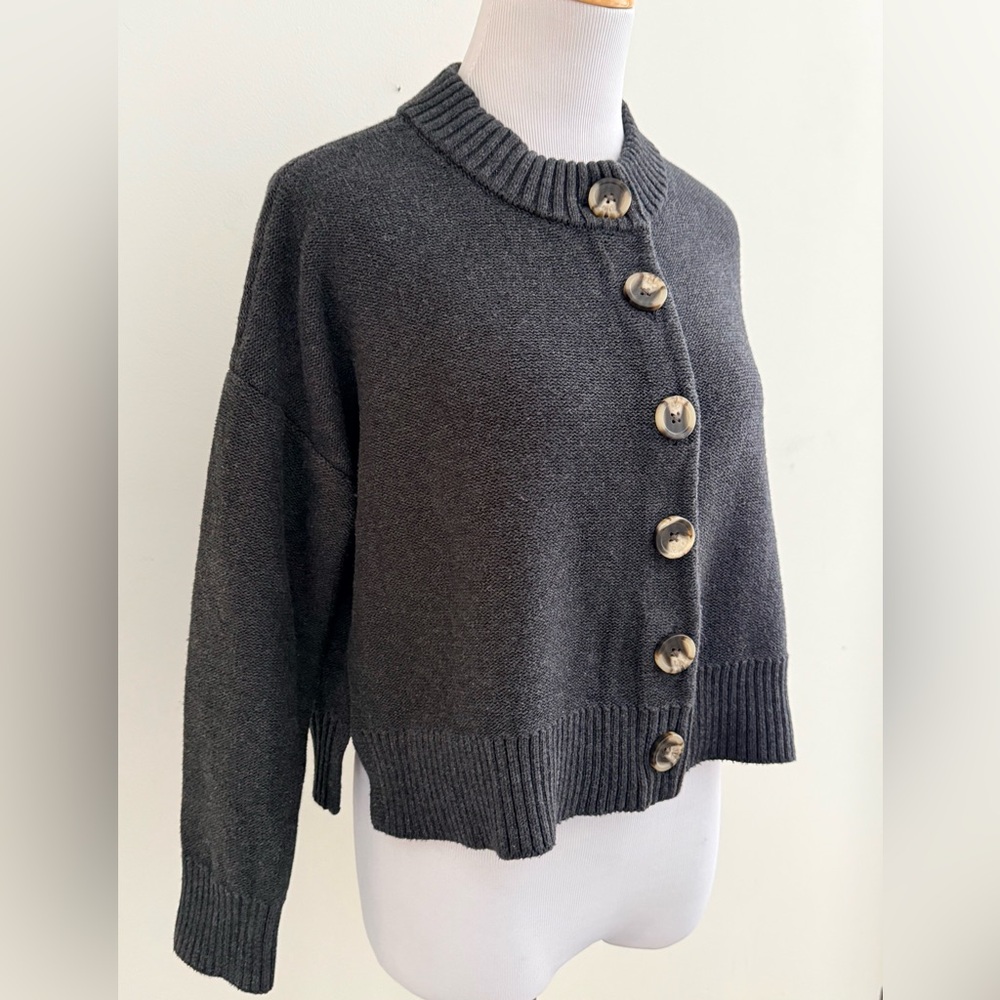 QUINCE || 100% Organic Cotton Charcoal Cropped Cardigan. Sz. S - Picture 7 of 15